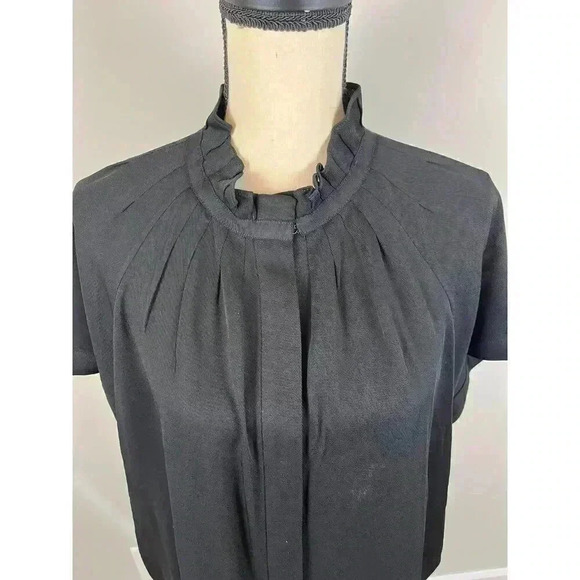 Zero + Maria Cornejo Black Womens 14 Blouse High Neck Ruffle Short Sleeve Button - Picture 2 of 13